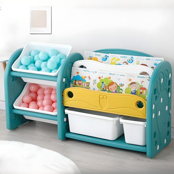 "Simplistic Plastic Scratch-repellent Horizontal Standard Kids Bookshelf Unattached with 3 Shelves"