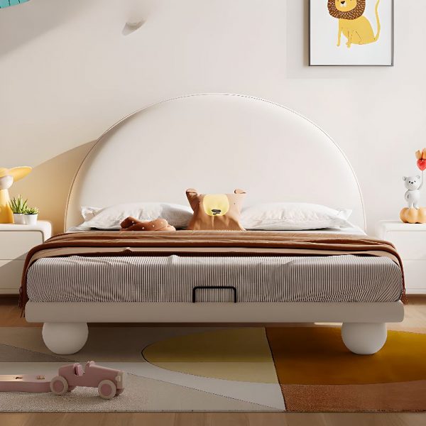 "Modish Wood Standard Children Bed with Pu Leather Upholstery, Headboard, Gender Neutral"