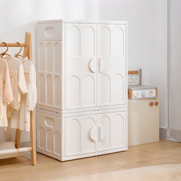"Chalk Simplistic Standard Children's Bookshelf with 4 Vertical Synthetic Shelves, 2 Doors, Standalone"