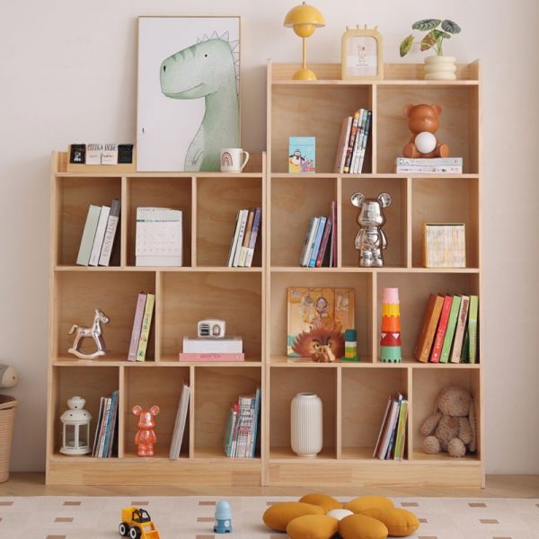 "Modern Simple Style Lumber Natural Color Vertical/Horizontal Unattached Standard Kids Bookshelf Closed Back with 4 Shelves/2 Shelves/3 Shelves"