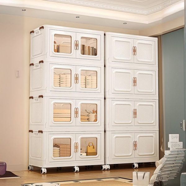 "Modern Simple Style Standard Kids Bookshelf with Caster Wheels, 4/3/2 Shelves, Vertical Polymer Shelves, 8/6/4 Doors, Scratch-immune"